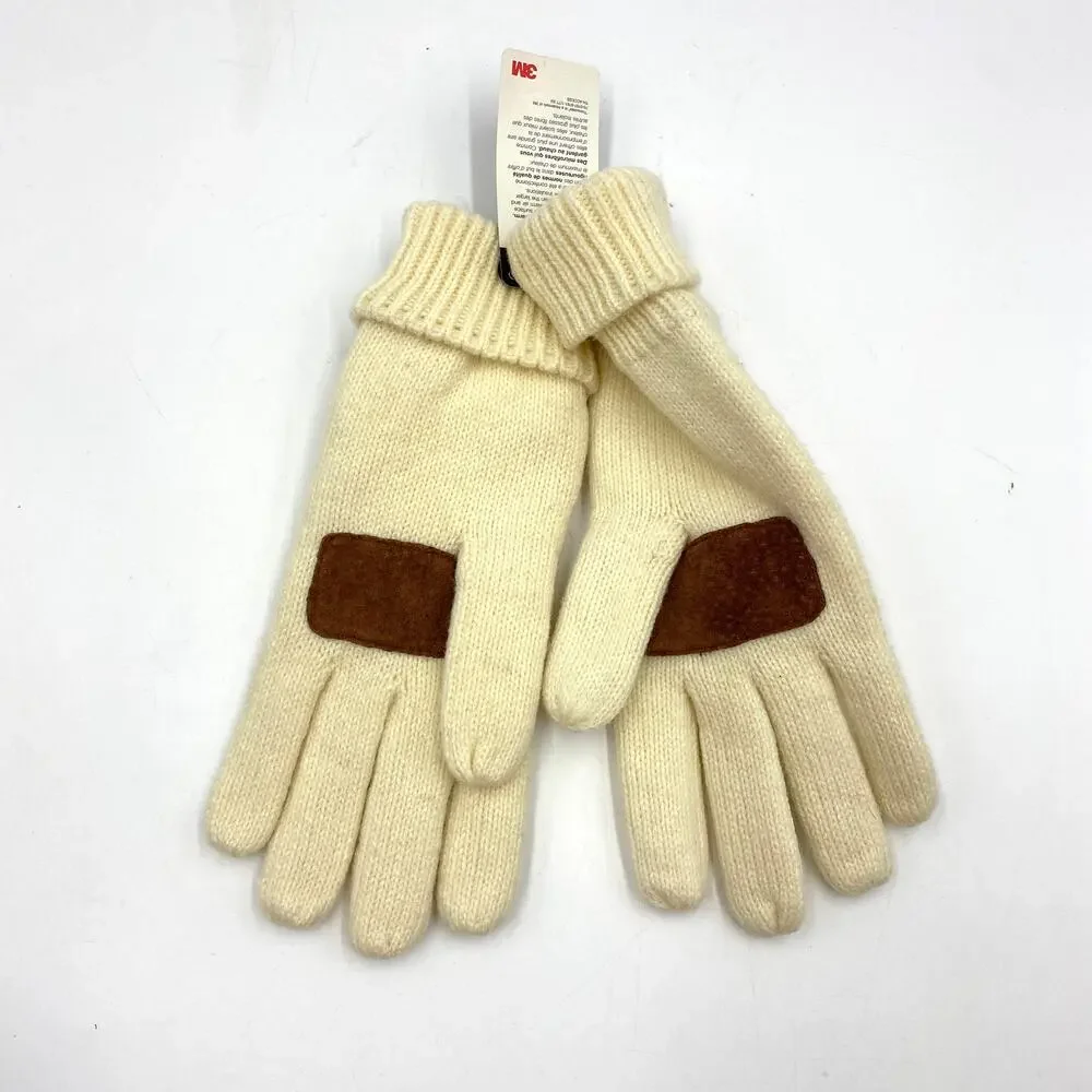 Isotoner Ivory Knit Gloves Lined Thinsulate Winter Ski Apres